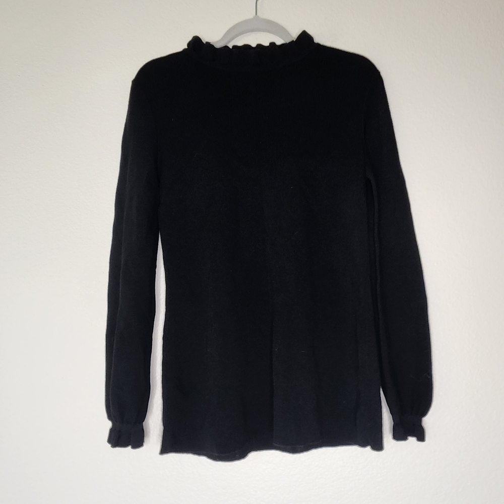 COS Black Mock Ruffle Collar Wool Sweater
